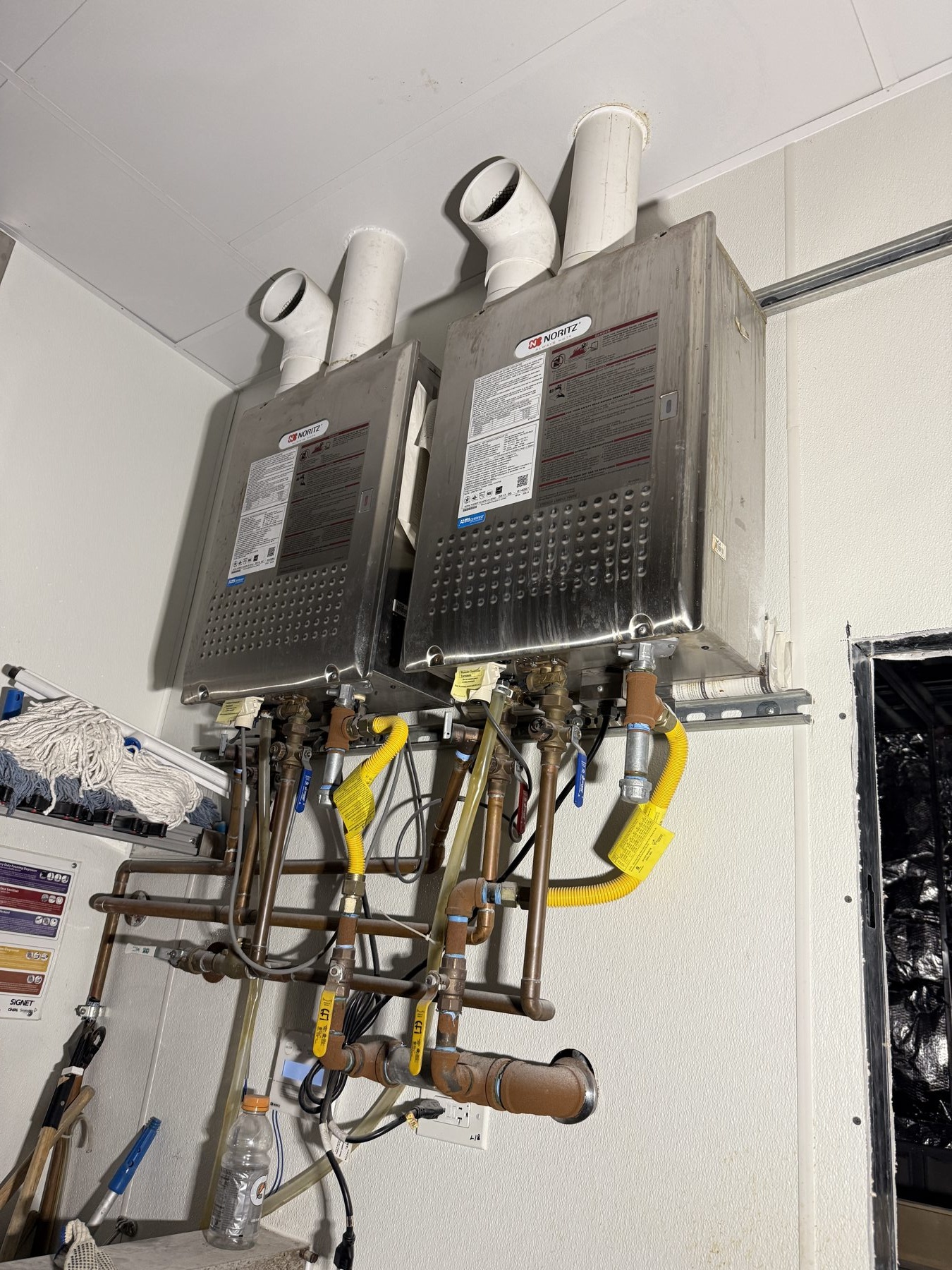 Installed tankless water heaters and piping